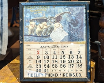 Fidelity- Phenix Fire Insurance 1911 Advertising Calendar, Collectable, Antique Advertisement, Gift, Decor, Home, Office