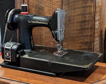 1948 Singer 221 Featherweight Sewing Machine with Case and Manual, Collectable, Vintage Singer, Christmas Gift, Gift for Her