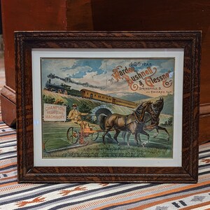 Antique Champion Harvesting Machinery Framed Advertisement C.1900