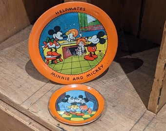 Vintage Minnie and Mickey Helpmates Tin Plates, Collectable, Disneyana, Rare, Decor, Gift