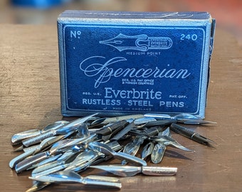 Estuche para plumillas vintage Spencerian Everbrite con varias plumillas