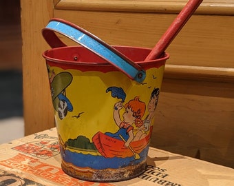 1940's Ohio Art Sand Pail and Shovel Beach Toy with Airplane, Nautical, Beach Toys, Collectable, Litho, Gift, Decor