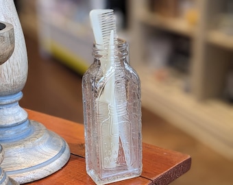 Vintage Dr. Ellis Wave Set „Dip the Comb in Bottle“ geprägte Flasche für Friseure, Haare, Haarstyling, Badezimmerdekor, Werbung, Glas, Geschenk
