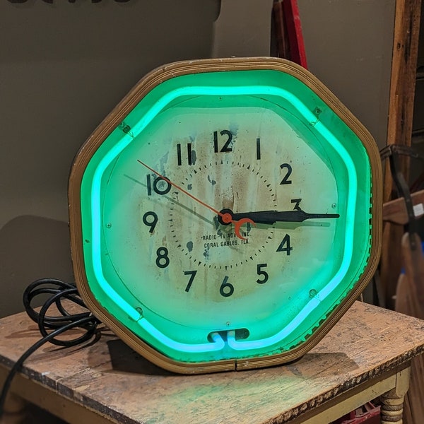 1930's Neon Radio Advertising Clock- Working Condition, Collectable, TV, Decor