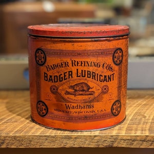 Vintage Badger Refining Co. 10LB Lubricant Can C.1940, Sammlerstück, Werbung, Automobil, Automobilia, Gas und Öl, Dekor, Geschenk