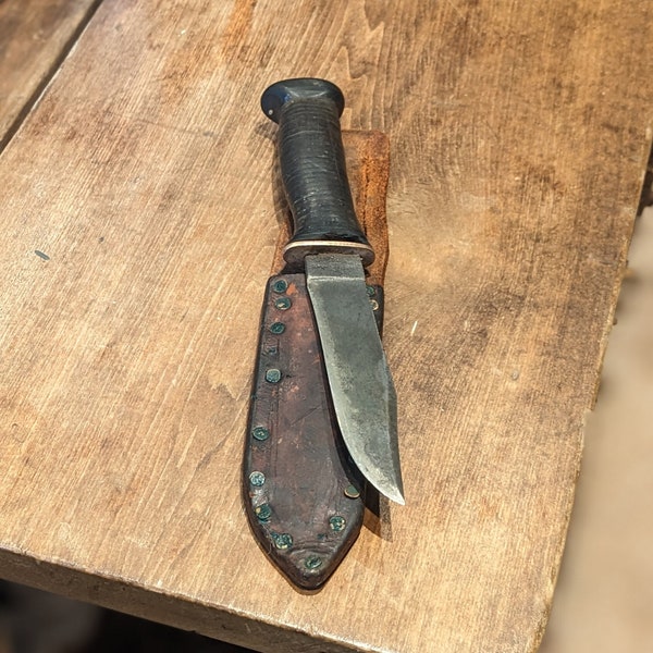 Early Remington RH29 Hunting Knife and Sheath, Collectable Knife, Vintage Knife, Fixed Blade, Leather Sheath, Belt Sheath, Gift