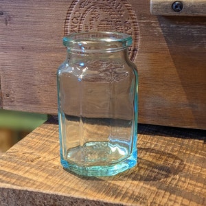 Antique Aqua Ribbed Glass Open Mouth Bottle