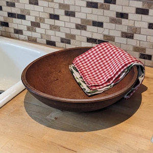 Primitive Hand Turned Wooden Bowl 14" Heavy Dough Bowl, Collectable, Decor, Fruit Bowl, Decorative Bowl, Farmhouse Modern, Kitchen, Gift