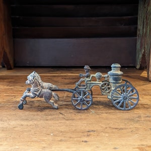 Vintage Cast Iron Two Horse Fire Pumper