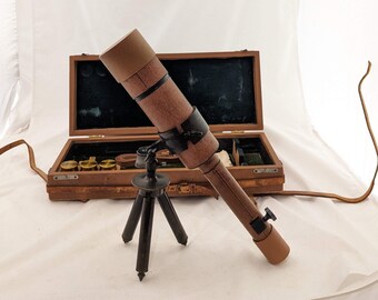 Antique English Combination Microscope and Telescope with Case Accessories- Devon