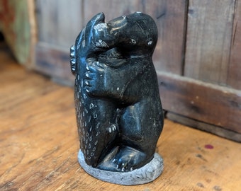 Inuit Soapstone Carving of a Bear and Seal