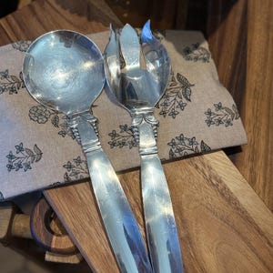 Vintage Mid Century Silver Plated Salad Server Utensils