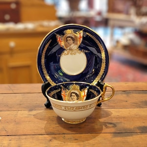Vintage Aynsley Cobalt Blue and Gilt Cup and Saucer- 1953 Queen Elizabeth II Coronation