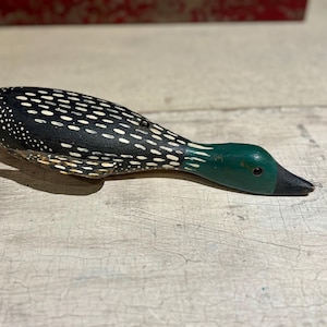 Rare Vintage Hand-Carved and Painted Loon Fishing Decoy with Glass Eyes