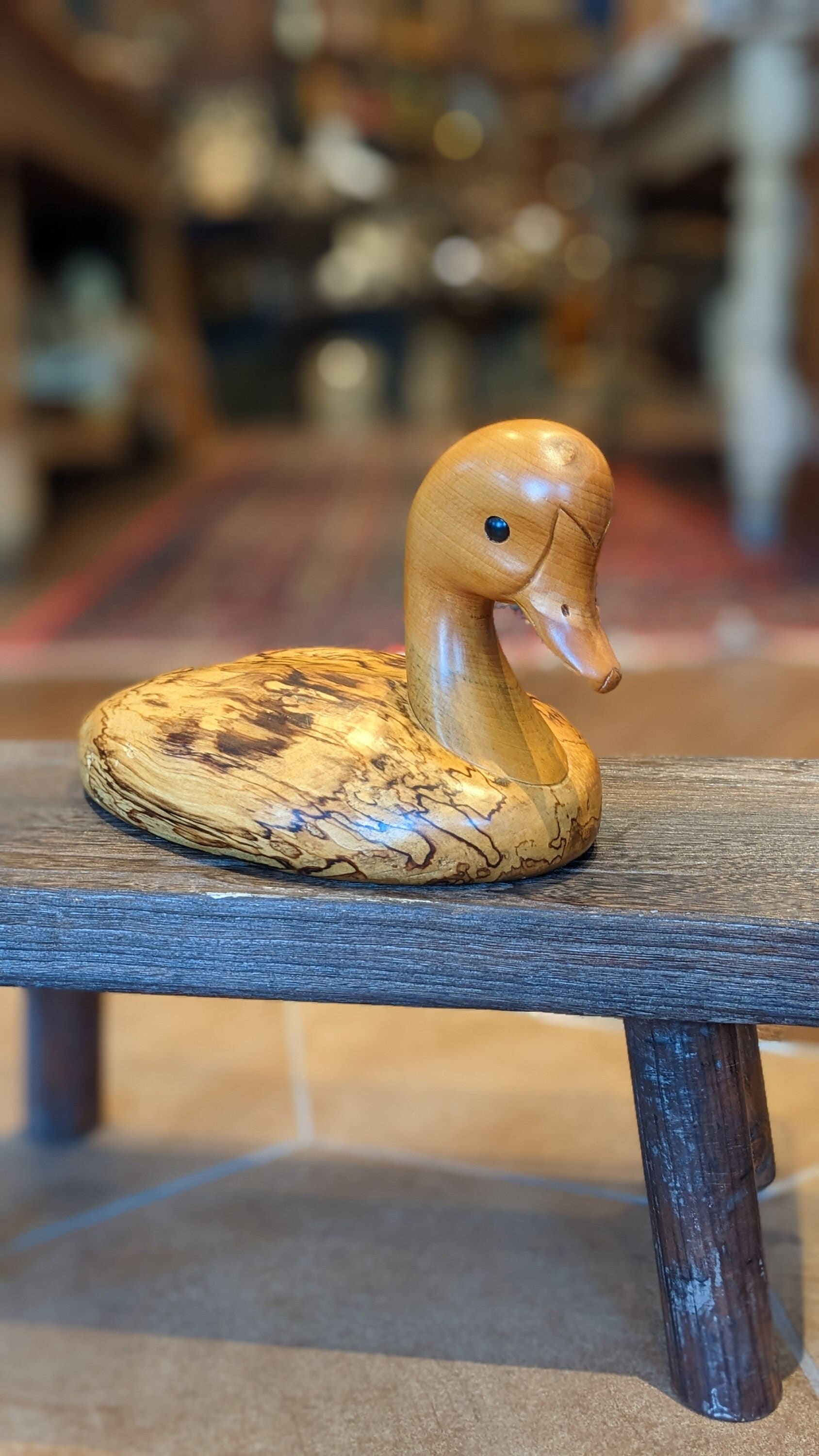 Hand Carved Spalted Mountain Ash Duck Decoy, Noble A. Needham #732