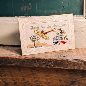 Carte postale brodée du début des années 1900 - Gloire aux aviateurs, objet de collection, art, antiquité, décoration, aviation, cadeau