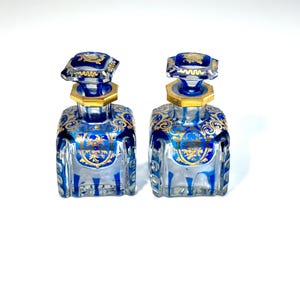 Vintage Paar blaue und goldene Kristall Parfümflaschen