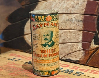 Rare Sayman's Toilet Talcum Powder Container C.1900, Advertising, Collectable, Bathroom, Decor, Gift
