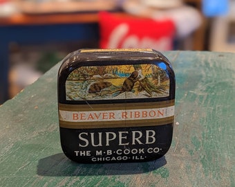Vintage Beaver Typewriter Ribbon Tin, M.B. Cook Co.
