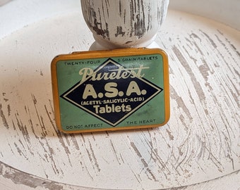 Vintage Purest A.S.A. Tablettendose, Werbung, Rexall, Medizin, Badezimmerdekoration, Geschenk