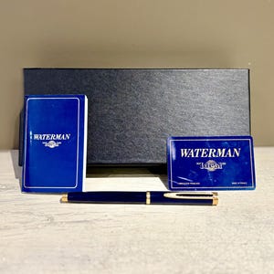 18 Karat Gold Nib Waterman Gentleman Blue Fountain Pen with Box and Booklet