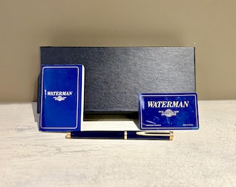 Pluma estilográfica Waterman Gentleman Blue con plumín de oro de 18 quilates, con estuche y folleto