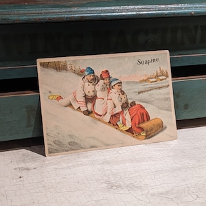 19th Century Soapine Tobogganing Trade Card, Sammlerstück, Werbung, Wäsche, Antik, Geschenk