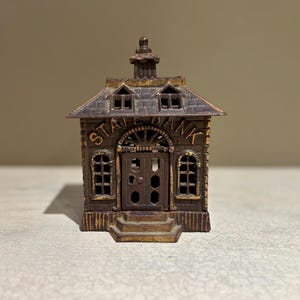 Antique Cast Iron State Bank Home Bank by Kenton