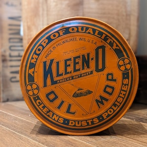 Rare C.1920&#39;s Kleen-O Oil Mop Tin, Antique, Collectable, Advertising, Collectable Tins, Decor, Kitchen Decor