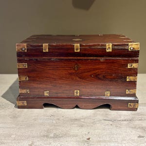 Antique Wood and Brass Cash Box and Organizer