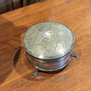 Vintage Sterling Silver Round Footed Jewelry Box with Lid
