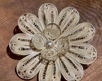 ヴィンテージ シルバー フィリグリー フラワー＆リーフ ブローチ