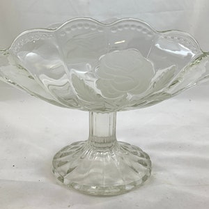 Vintage Cut Glass Floral Bowl on Pedestal