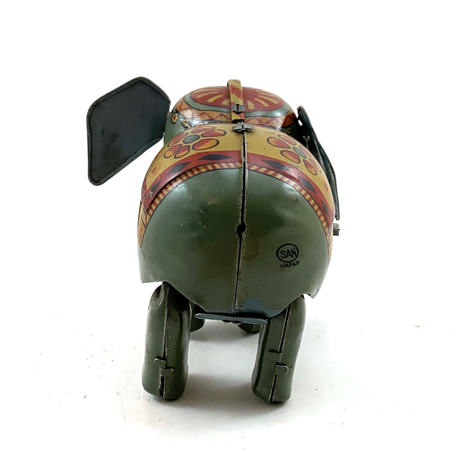 Vintage Tin Wind Up Walking Elephant w Monkey Toy Etsy