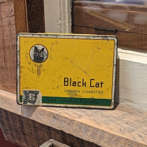 black cat virginia cigarettes tin Black Cat Flat 50 Cigarette Tin 1950s