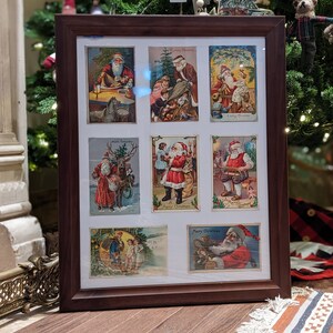 Cartes postales de Noël victoriennes, encadrées - Qté 8 c.1900