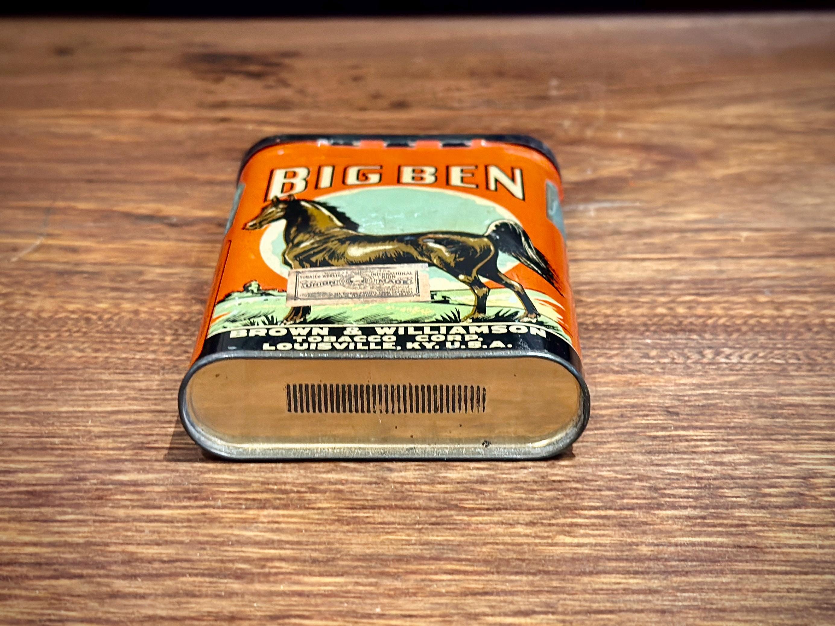 big ben tobacco can Vintage Tin, Specimen Pocket Tobacco With Alabama Tax Stamp, General Store Advertising Tins, Metal Smoking Tobacco Case Big Ben Tobacco Tin 