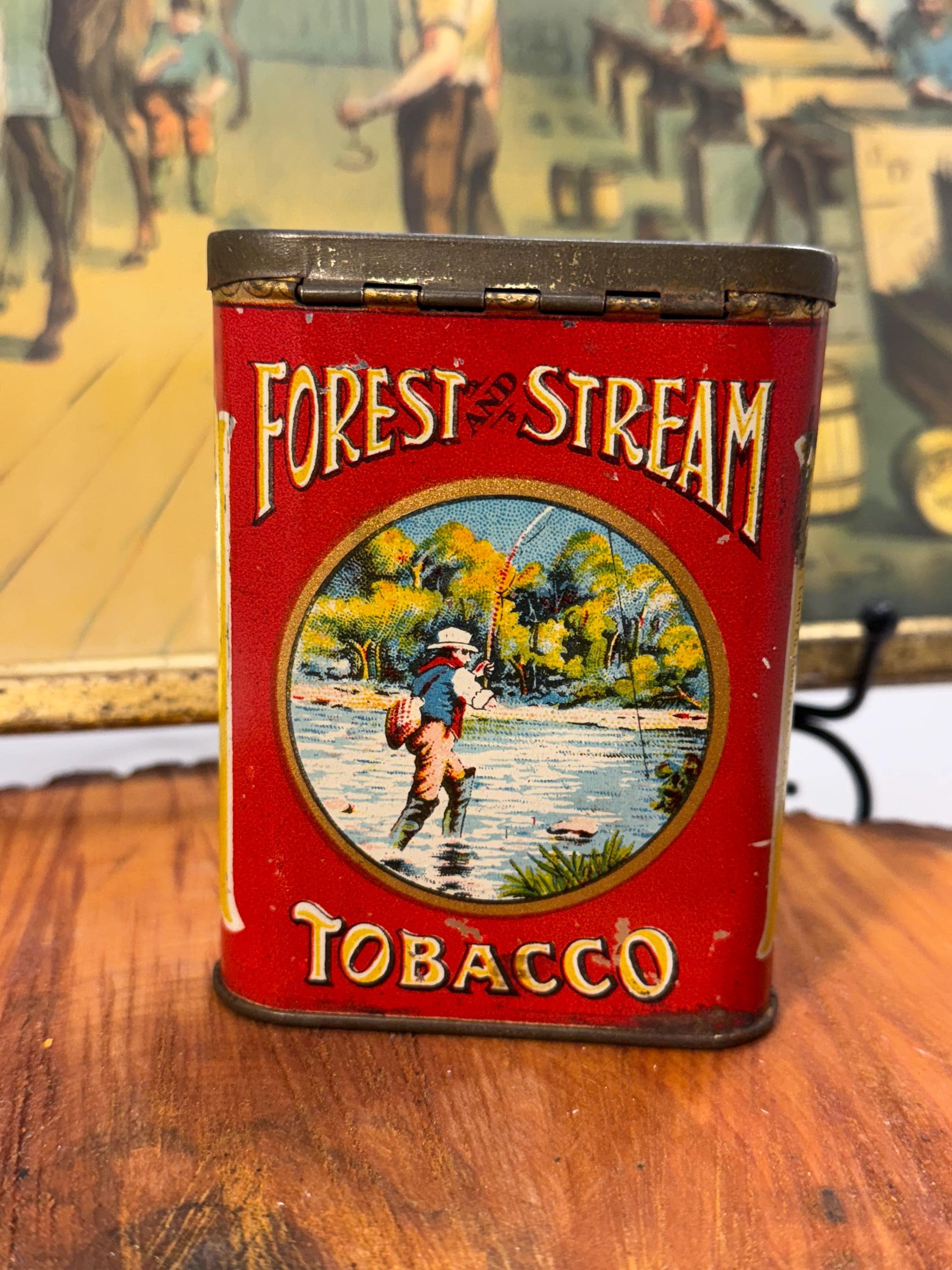 Forest and Stream Pocket Tobacco Tin – Fisherman Version With Creel Top