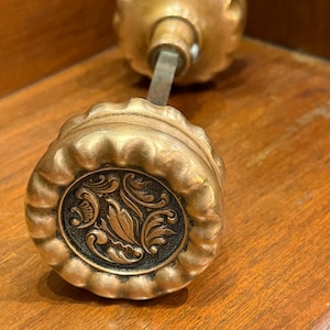 Antique Brass Double Fluted Door Knob Set c.1896