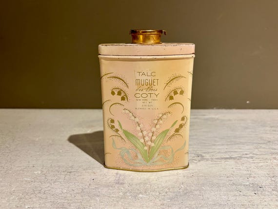 ♡ 美品　アンティーク　COTY 鈴蘭　タルク缶　パウダー缶　パヒュームボトル 1949 コティ ミュゲ デ ボワ タルク缶 - Etsy 日本