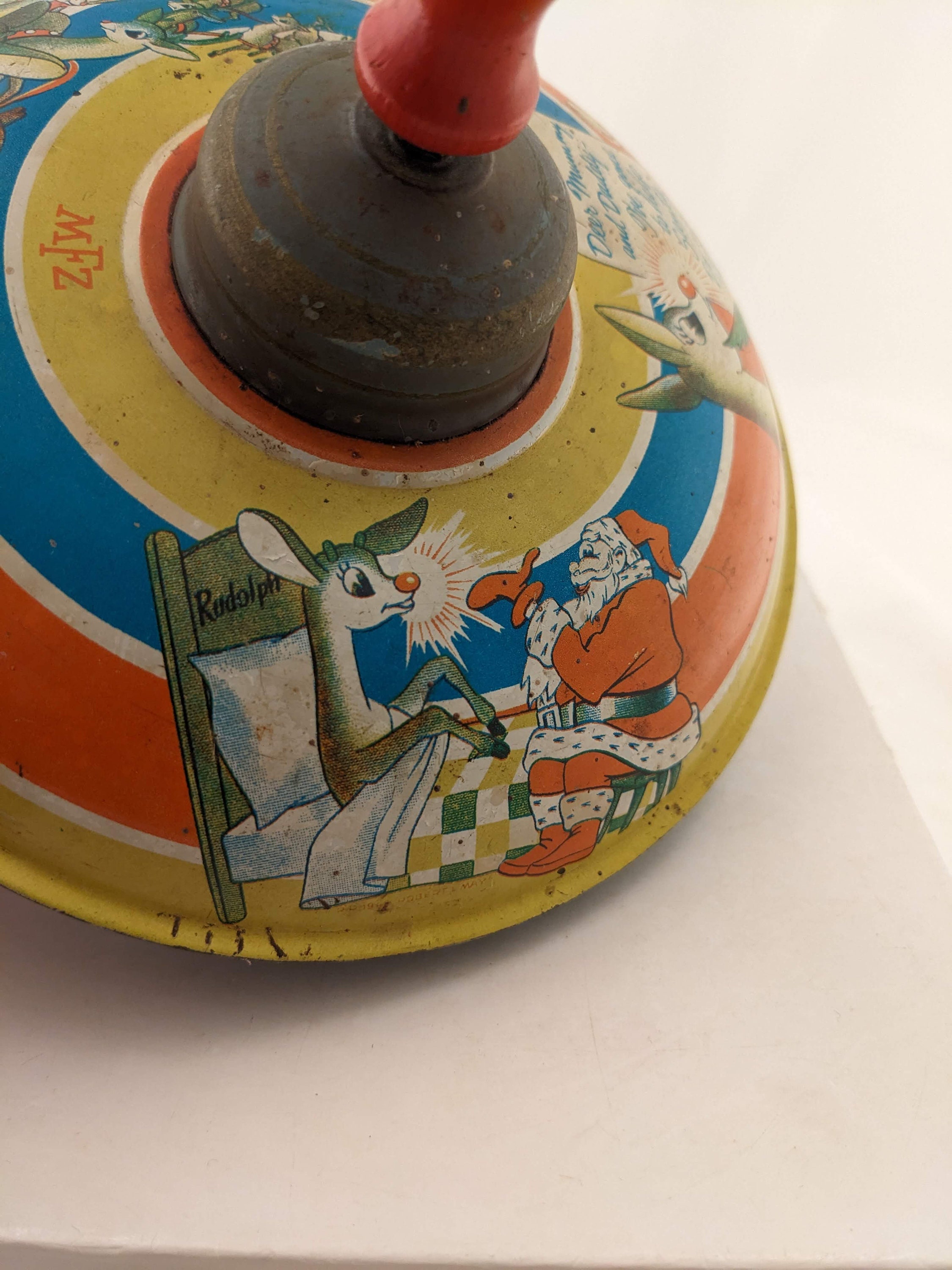 Vintage MFZ Metal Spinning Top Toy Rudolph the Red Nose Etsy
