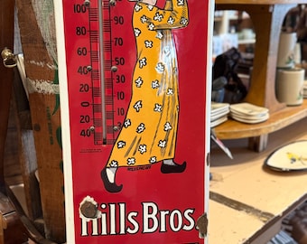 Termómetro de porcelana antiguo de Hills Bros. Coffee, circa 1915.