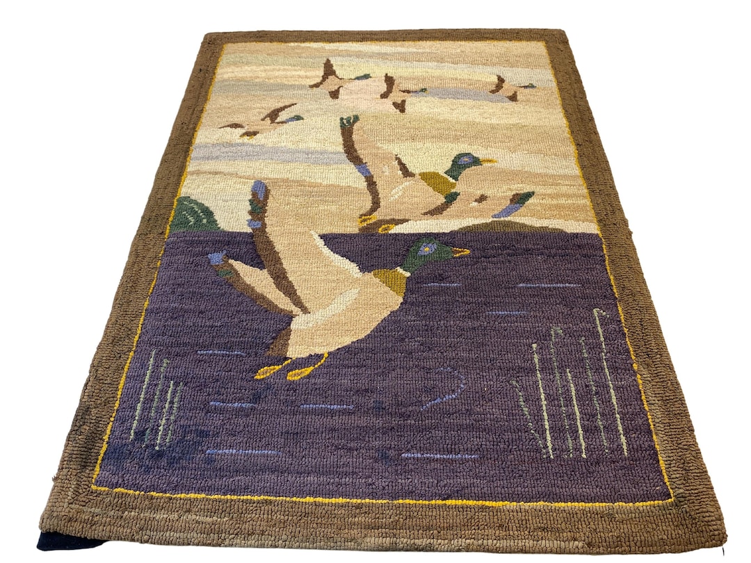 Rare 1920's Grenfell Hooked Rug of Mallards on Frame Etsy