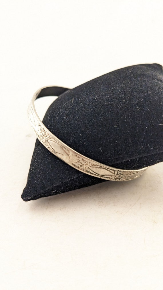 Silver Taxco Cuff Bangle Bracelet with Diamond De… - image 4