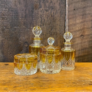 Antique Val Saint Lambert Yellow and Clear Crystal Vanity Set