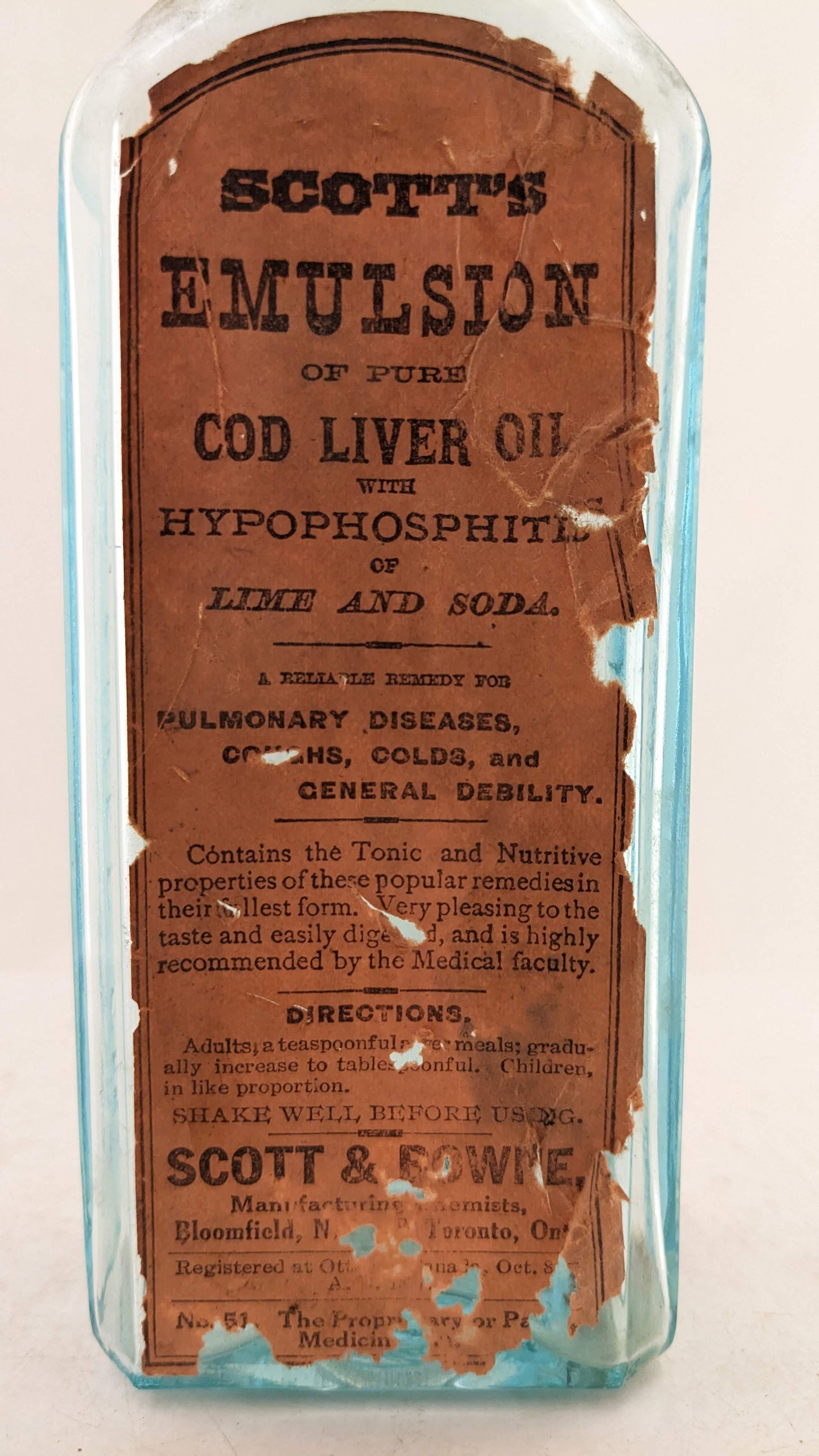 アンティーク◆Extract of Malt and Cod Oil ポット Antique Scott's Emulsion Cod Liver Oil Bottle With Paper