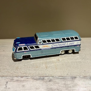 Vintage Tin Friction Greyhound Scenic Cruiser Bus Toy