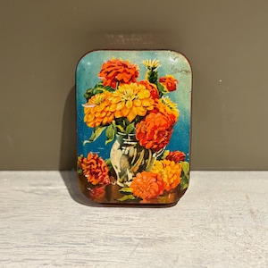Vintage 1950&#39;s Blue Bird Toffee Tin with Mid Century Floral Design by Harry Vincent LTD