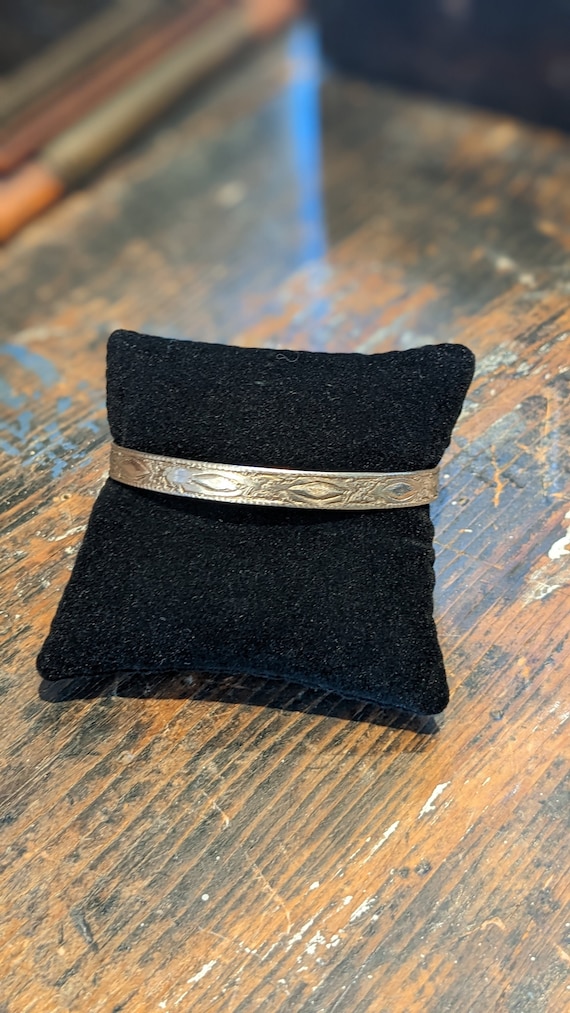 Silver Taxco Cuff Bangle Bracelet with Diamond De… - image 1