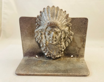 Vintage Cast Metal Native Chief Display Bookend